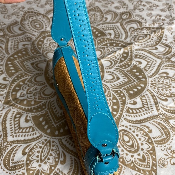 Cole Haan Bags/Cole Haan Megan Beige Straw Mini Satchel Color Blue Turquoise π - Picture 4 of 11
